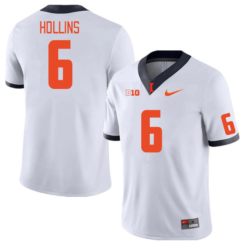 Men #6 Ashton Hollins Illinois Fighting Illini College Football Jerseys Stitched Sale-White